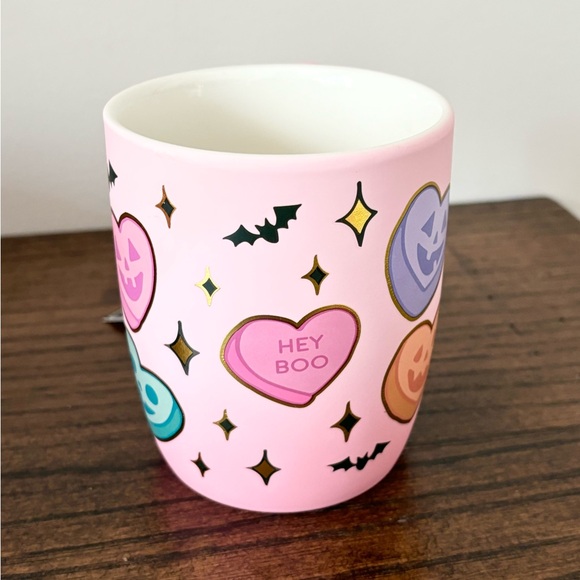 🩵🎃 Cobwebs & Cauldron Pink Candy Hearts Pumpkin Mugs - Picture 5 of 6